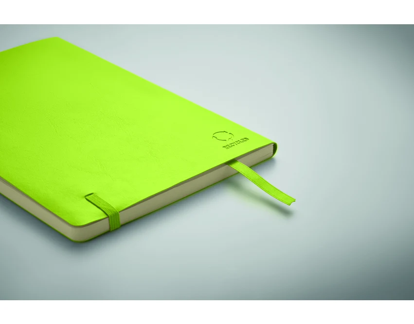 Notes A5 limonkowy z recyklingu z logo firmy – miękka okładka