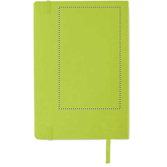 Schemat znakowania dla Transfer sitodruk - T1 na gadżecie: Notes A5 limonkowy z recyklingu z logo firmy – miękka okładka