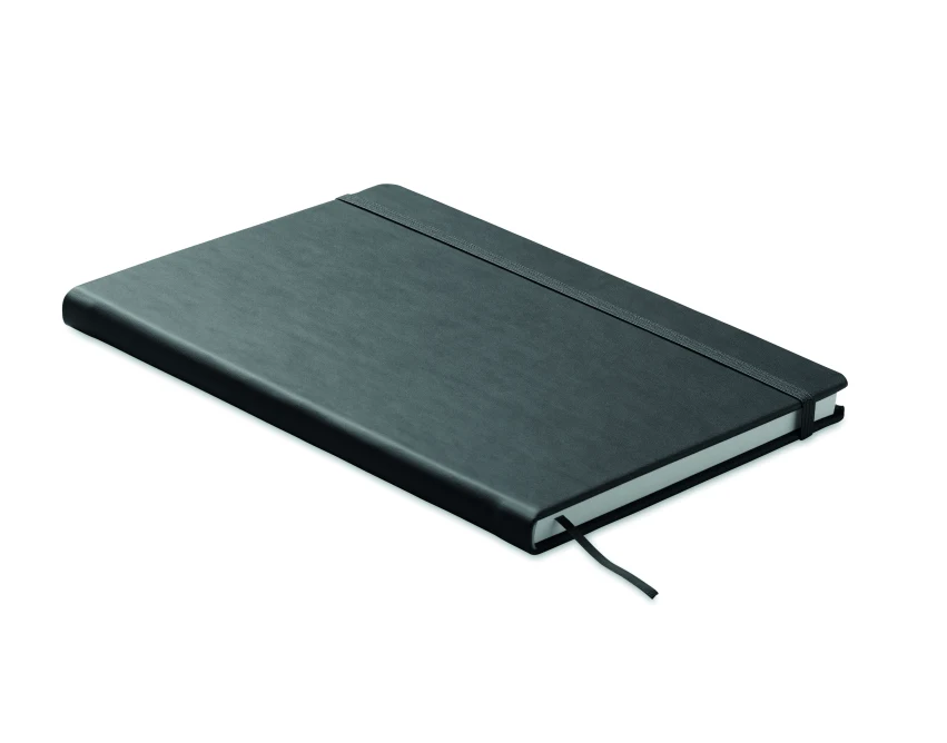 Czarny notes A5 z recyklingu, twarda okładka PU, z logo