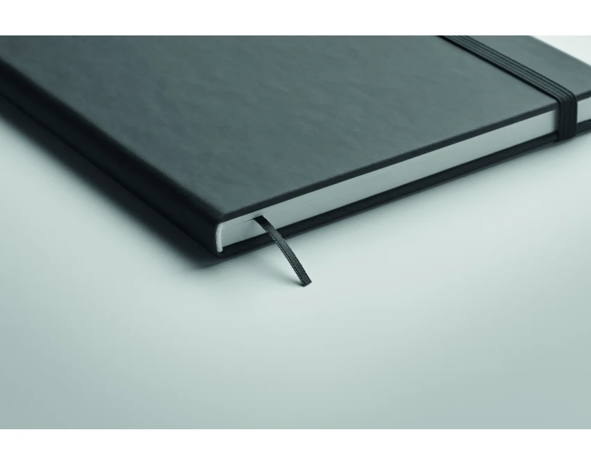 Czarny notes A5 z recyklingu, twarda okładka PU, z logo