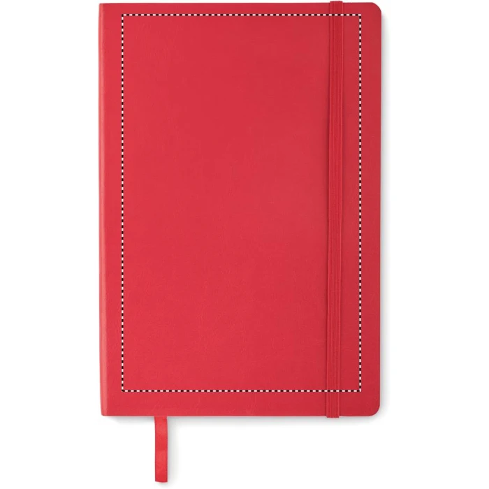 Schemat znakowania dla Transfer sitodruk - T1 na gadżecie: Różowy notes A5 z recyklingu PU z logo – miękka okładka