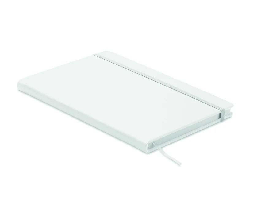 Biały notatnik A5 z logo, twarda okładka PU, 200 stron eco