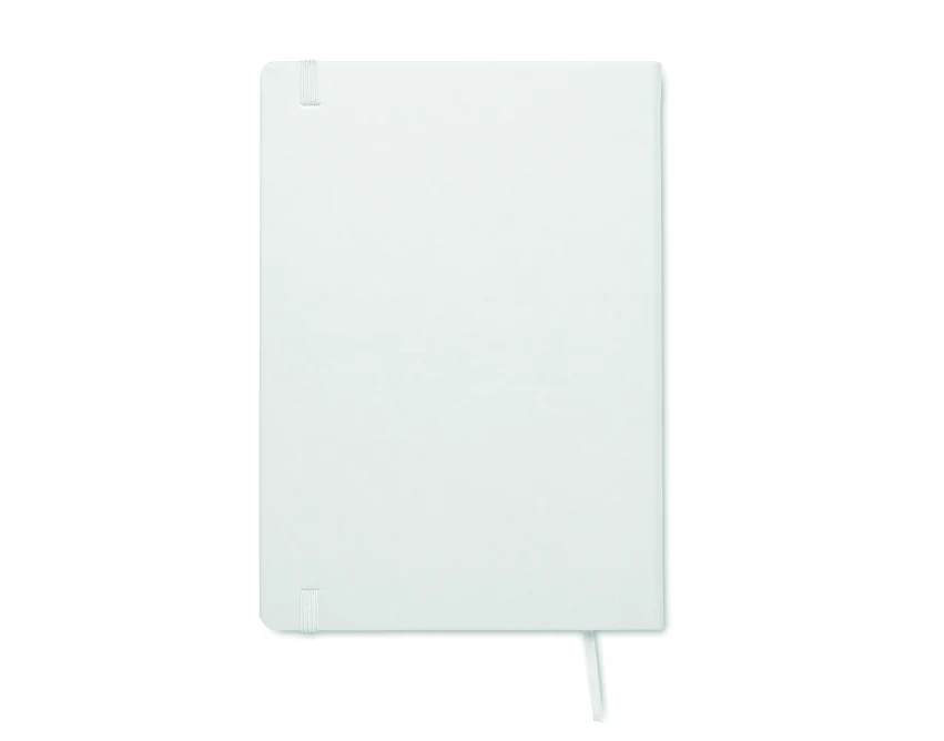 Biały notatnik A5 z logo, twarda okładka PU, 200 stron eco