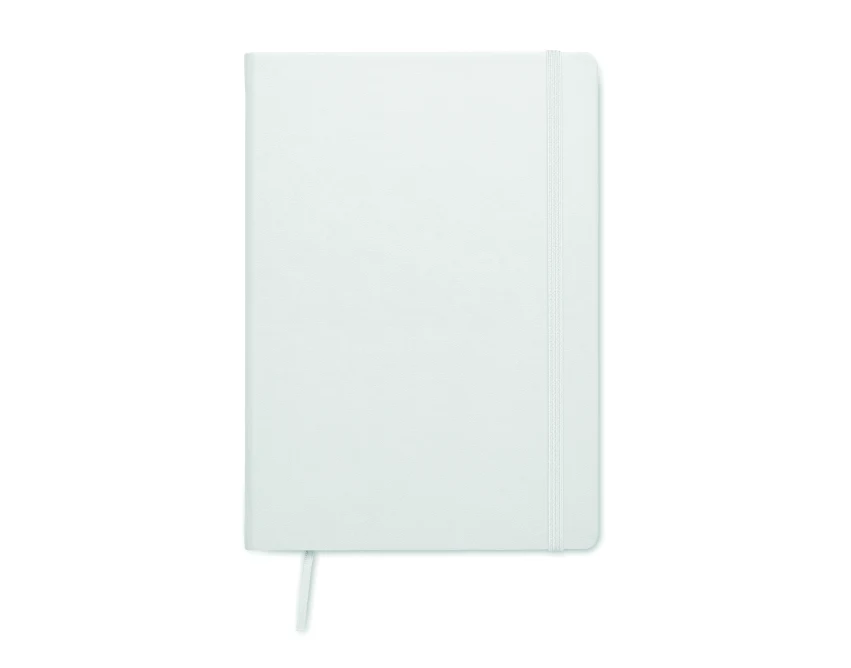 Biały notatnik A5 z logo, twarda okładka PU, 200 stron eco