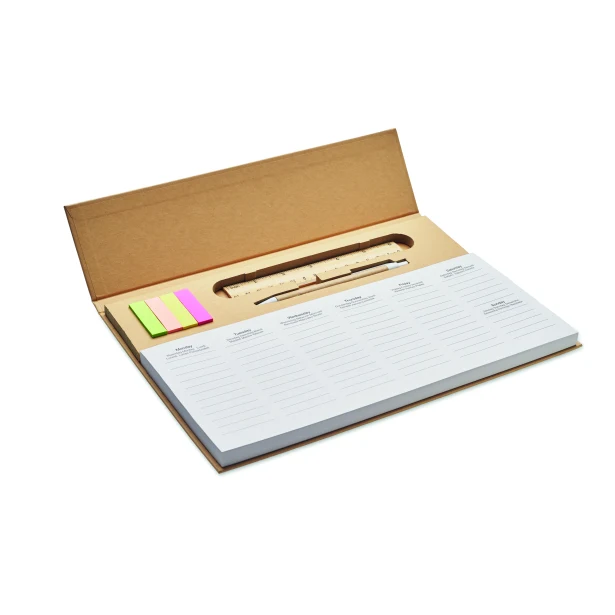 Planer biurkowy Memweek kraft A4 z logo i długopisem