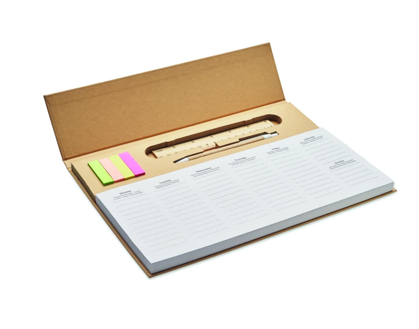 Planer biurkowy Memweek kraft A4 z logo i długopisem