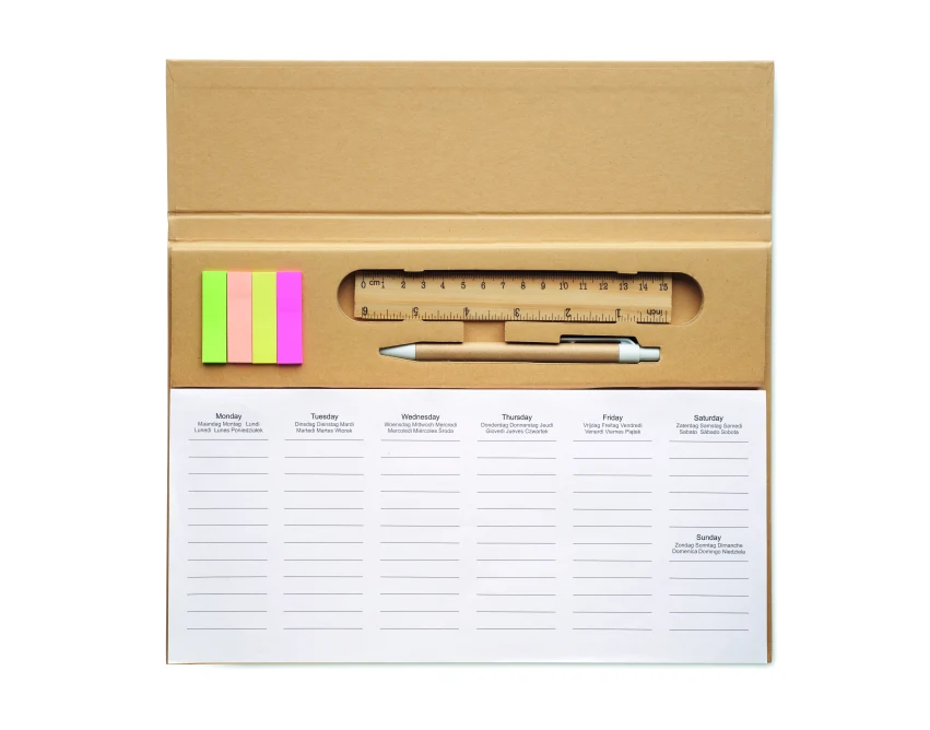 Planer biurkowy Memweek kraft A4 z logo i długopisem