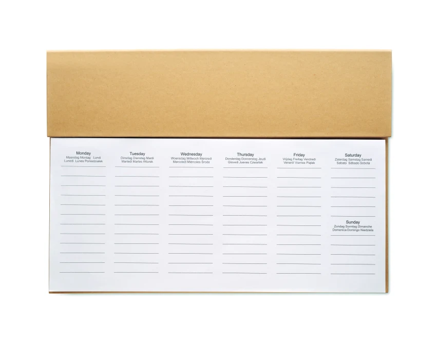 Planer biurkowy Memweek kraft A4 z logo i długopisem