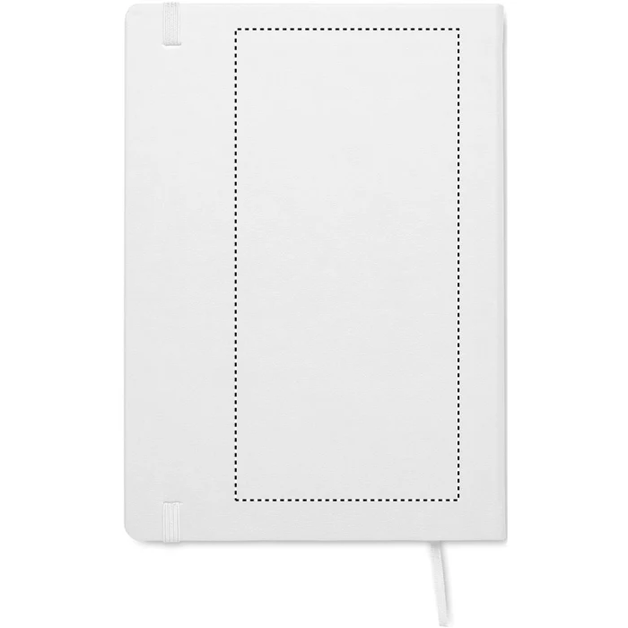 Schemat znakowania dla Transfer sitodruk - T1 na gadżecie: Biały notatnik A5 z logo, twarda okładka PU, 200 stron eco