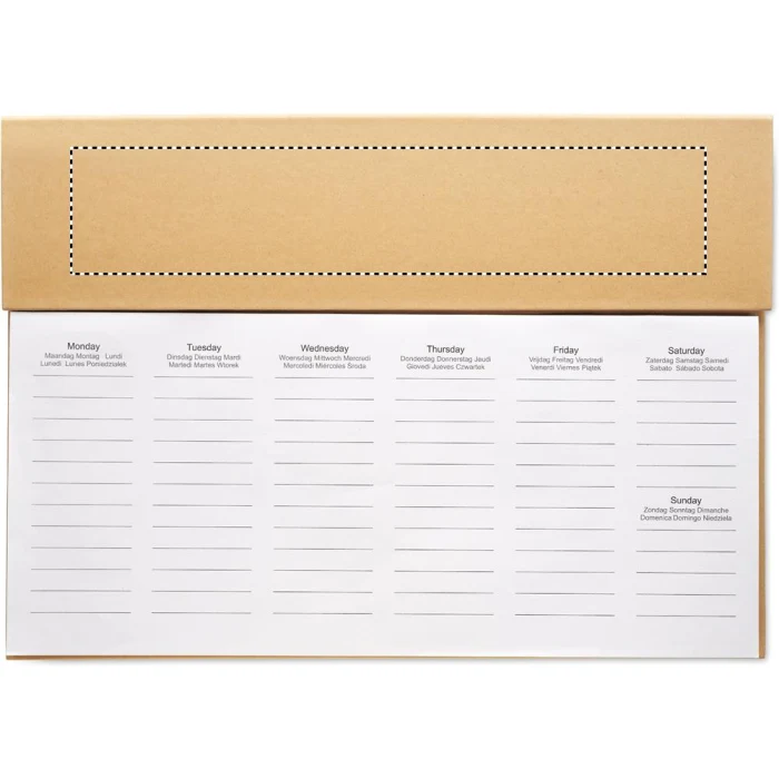 Schemat znakowania dla Sitodruk - S3 na gadżecie: Planer biurkowy Memweek kraft A4 z logo i długopisem