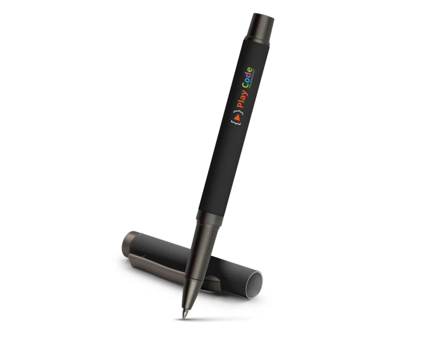 Czarny długopis żelowy Geraldine z logo, matowy, 0.7 mm