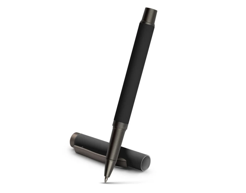 Czarny długopis żelowy Geraldine z logo, matowy, 0.7 mm