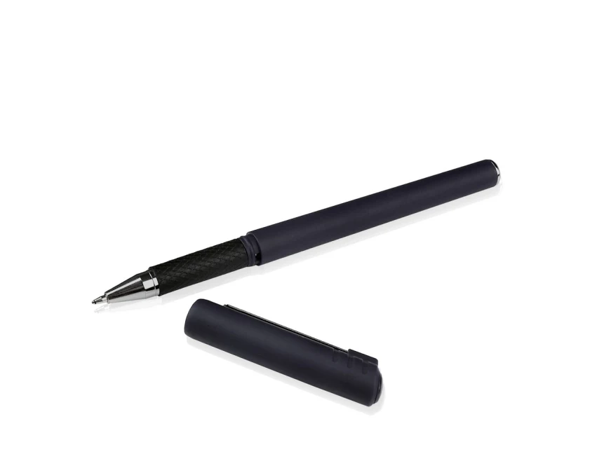 Czarny długopis żelowy Diana z logo, gumowana powłoka