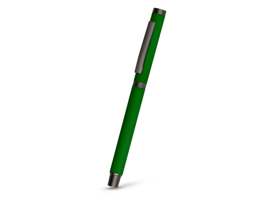 Zielony długopis żelowy Geraldine z logo i gumowaną powierzchnią