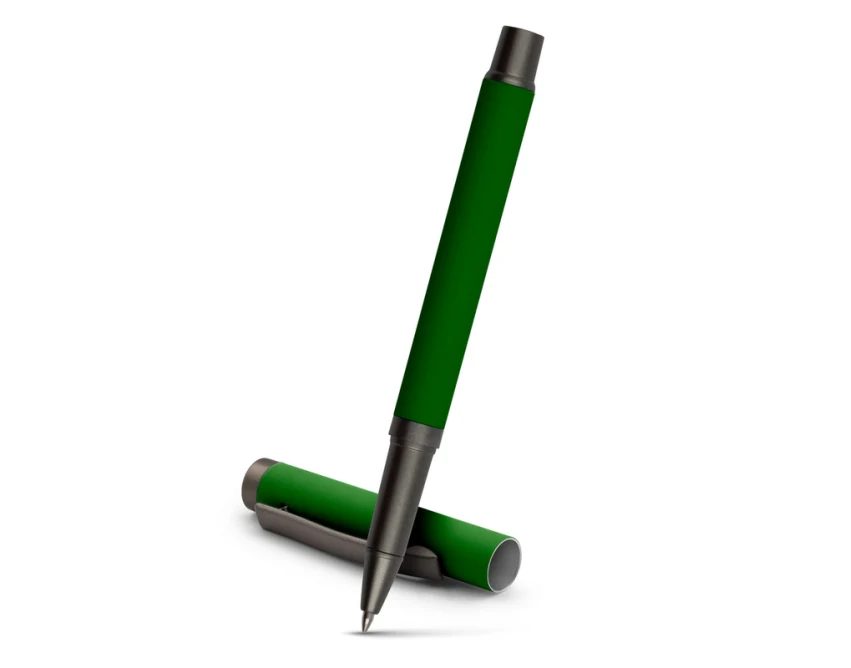 Zielony długopis żelowy Geraldine z logo i gumowaną powierzchnią