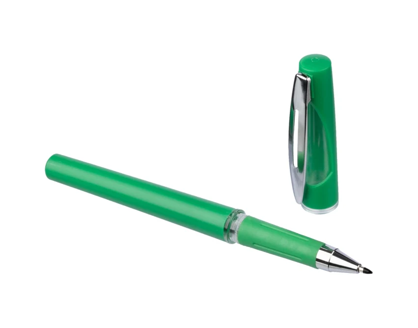 Zielony długopis żelowy ABS z logo – czarny wkład, metal