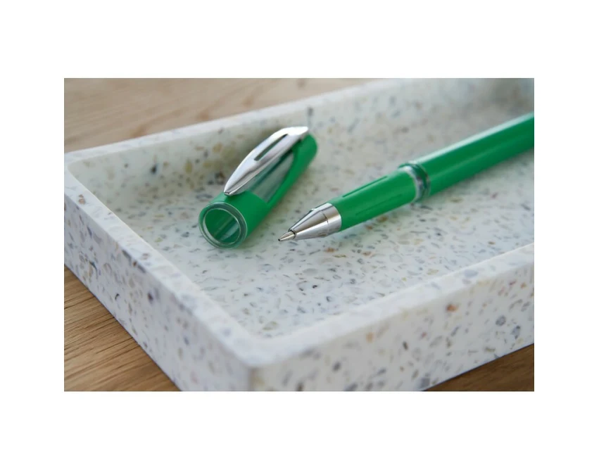 Szary długopis żelowy ABS z logo i srebrnym klipsem