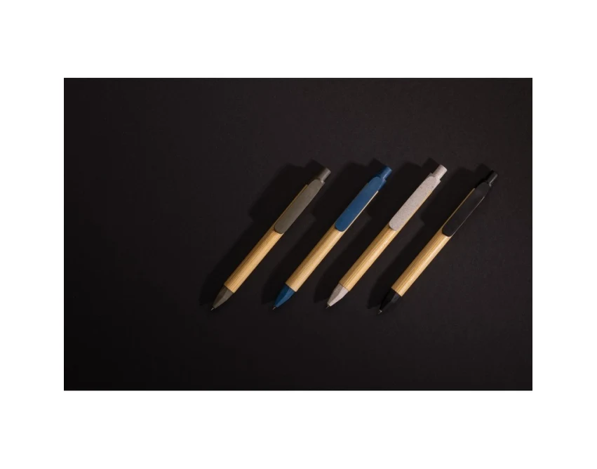 Szary długopis ekologiczny z papieru i słomy z nadrukiem