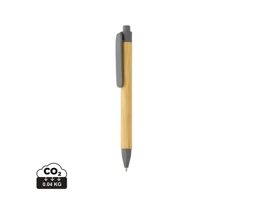 Szary długopis ekologiczny z papieru i słomy z nadrukiem