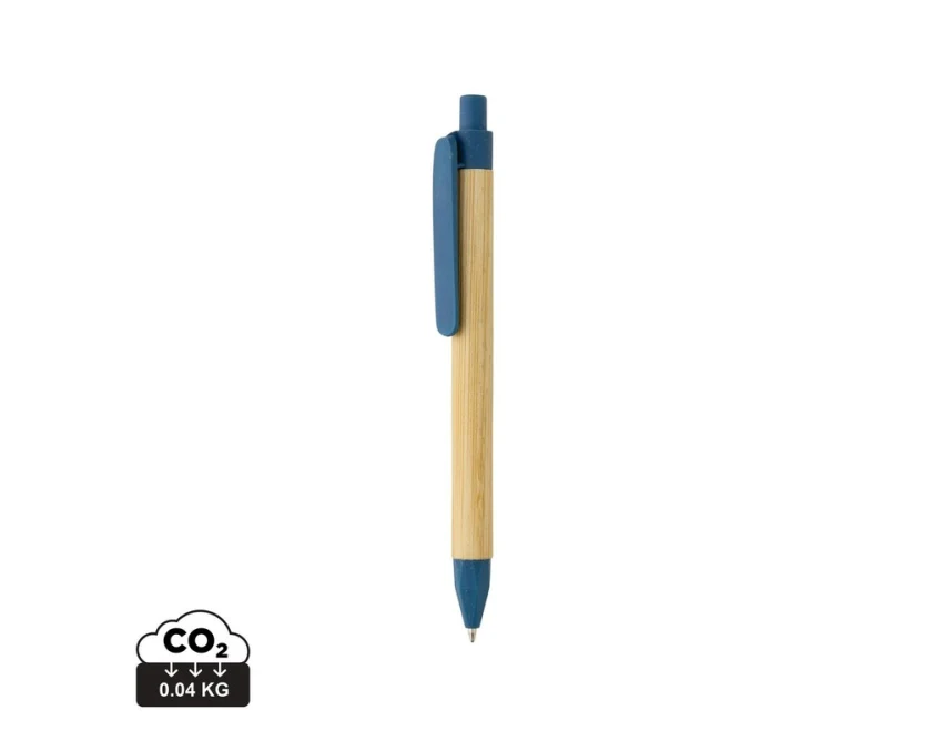 Niebieski długopis eko z papieru i słomy z nadrukiem logo