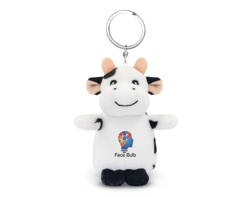Pluszowy brelok krowa czarno-biała z logo firmy