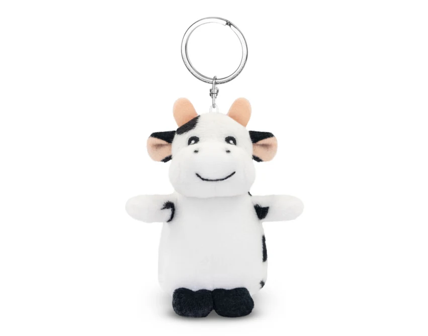 Pluszowy brelok krowa czarno-biała z logo firmy