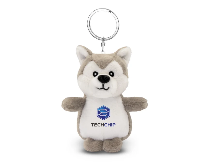 Pluszowy brelok wilk szary z logo – maskotka firmowa Wolfie