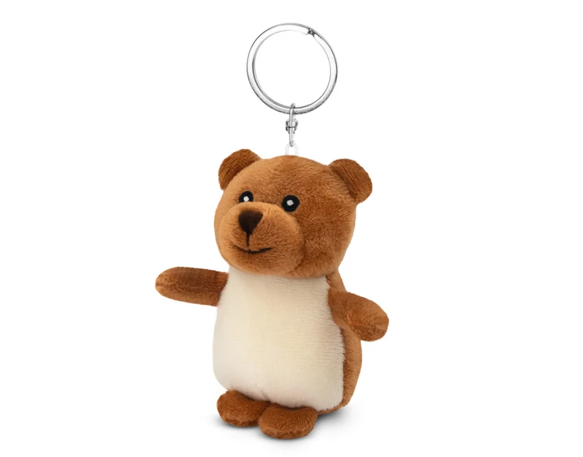 Brązowy pluszowy brelok miś z logo – gadżet dla dzieci