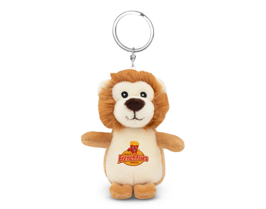 Pluszowy brelok lew z logo – jasnobrązowy, gadżet firmowy