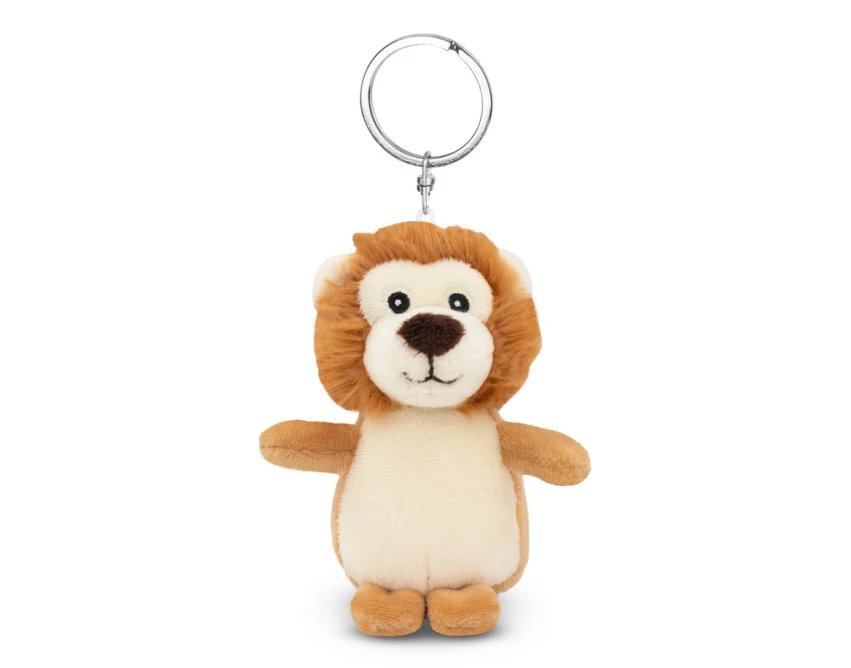 Pluszowy brelok lew z logo – jasnobrązowy, gadżet firmowy