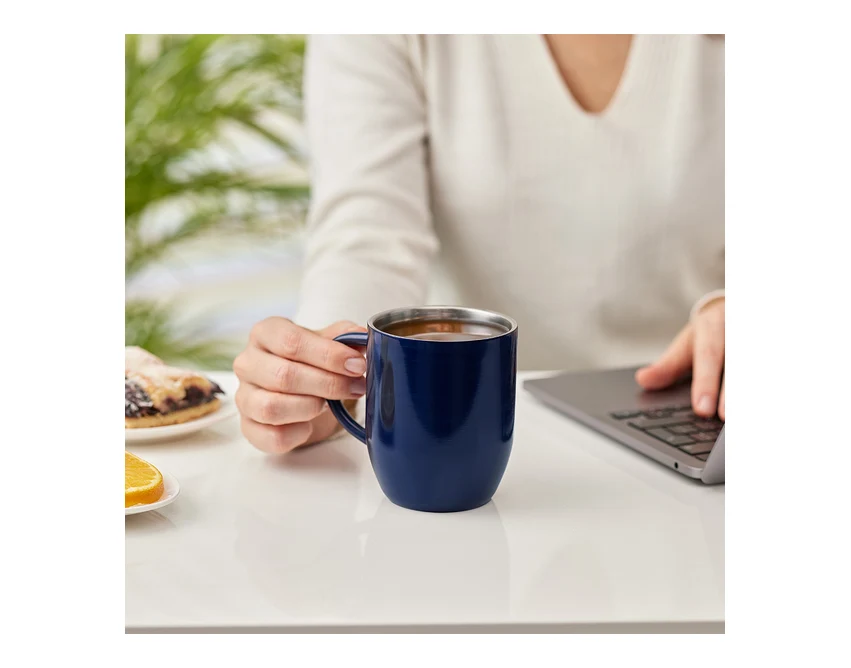 Kubek stalowy Day 350 ml granatowy z nadrukiem logo