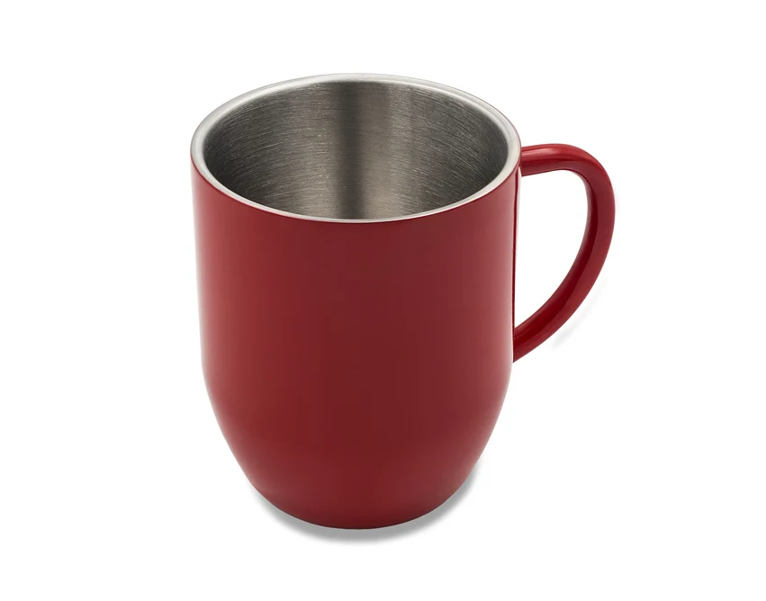 Czerwony kubek stalowy 350 ml z grawerem logo firmy