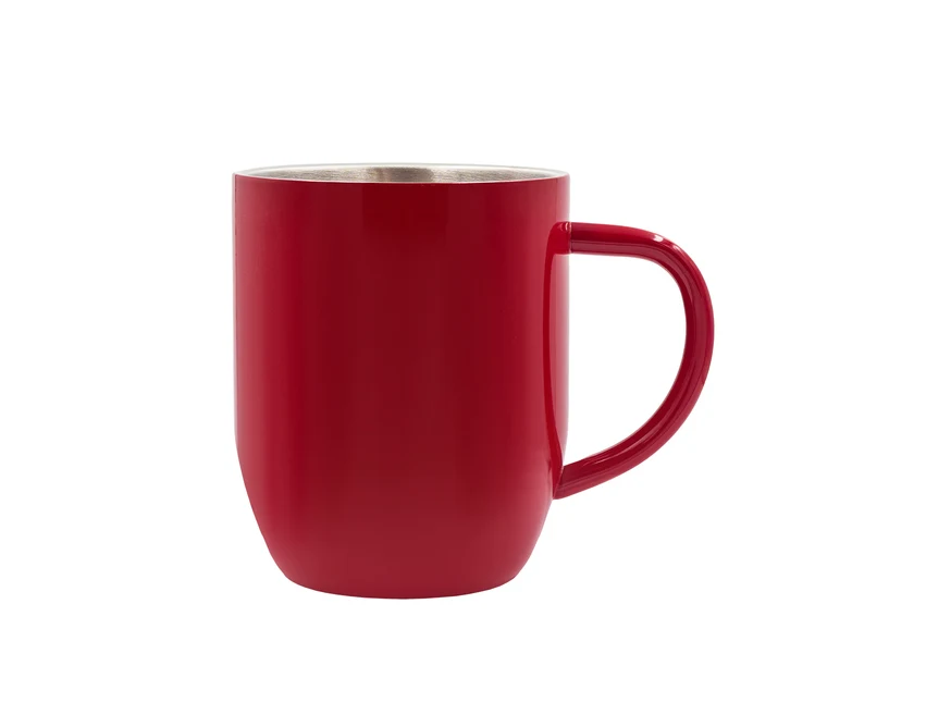 Czerwony kubek stalowy 350 ml z grawerem logo firmy