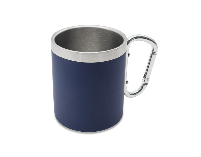 Granatowy kubek stalowy Magaro 300 ml z karabińczykiem