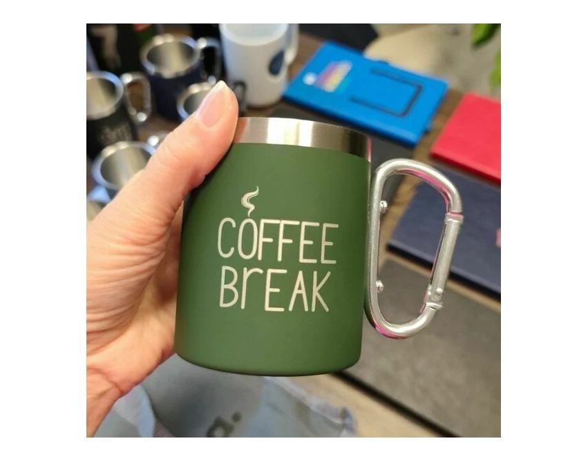 Kubek stalowy Magaro 300 ml ciemnozielony z karabińczykiem