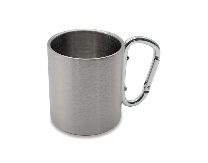 Srebrny kubek stalowy Denali 220 ml z karabińczykiem