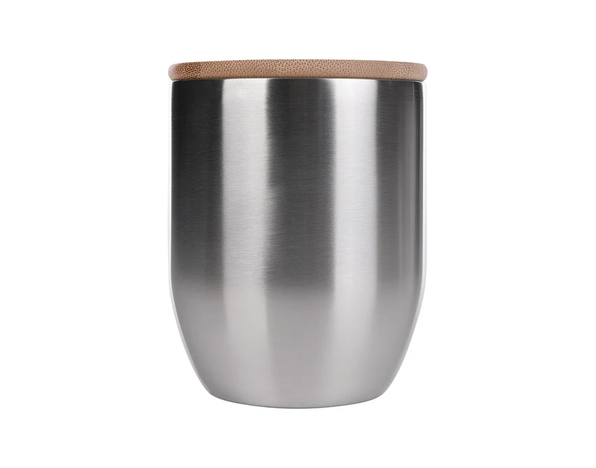 Srebrny kubek Maloy 350 ml z bambusową przykrywką i logo