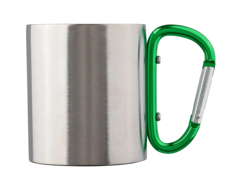 Zielony kubek metalowy 185 ml z karabińczykiem i grawerem