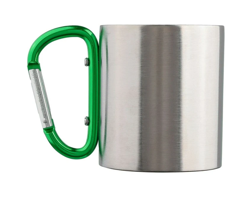 Zielony kubek metalowy 185 ml z karabińczykiem i grawerem