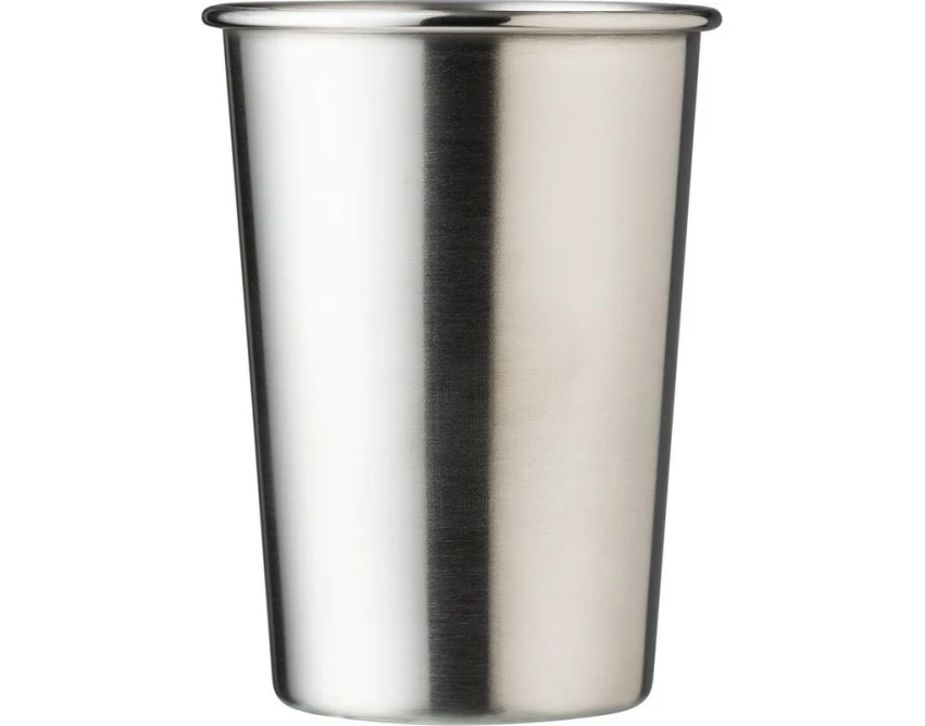 Srebrny kubek metalowy 350 ml z grawerem logo firmy