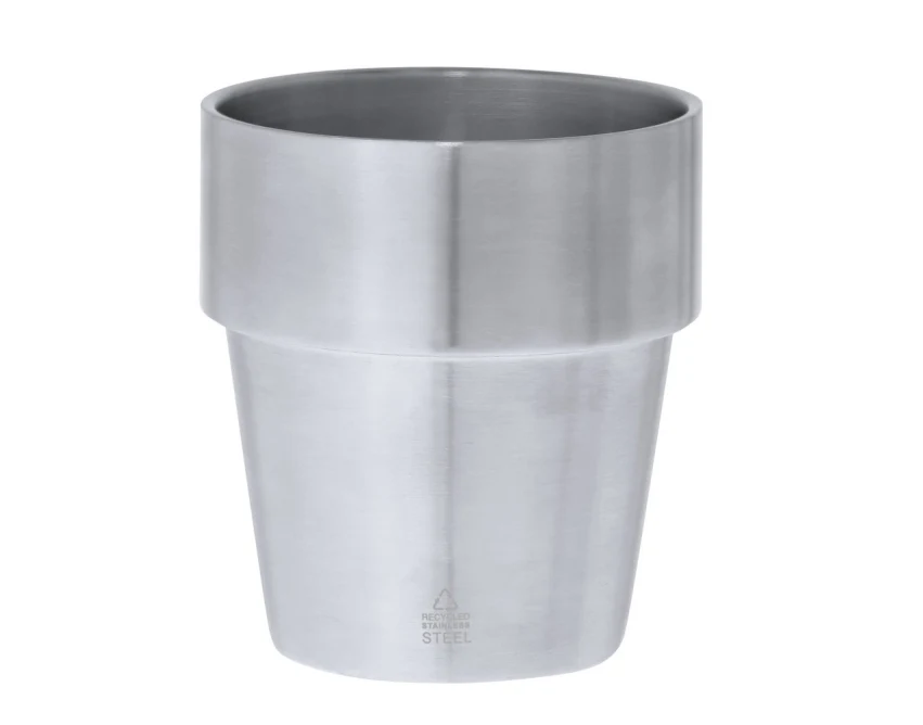 Srebrny kubek metalowy 250 ml z logo – stal z recyklingu