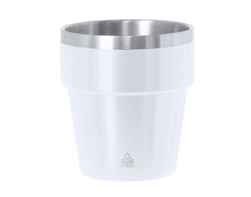 Biały kubek stalowy 250 ml z logo – personalizacja firmy