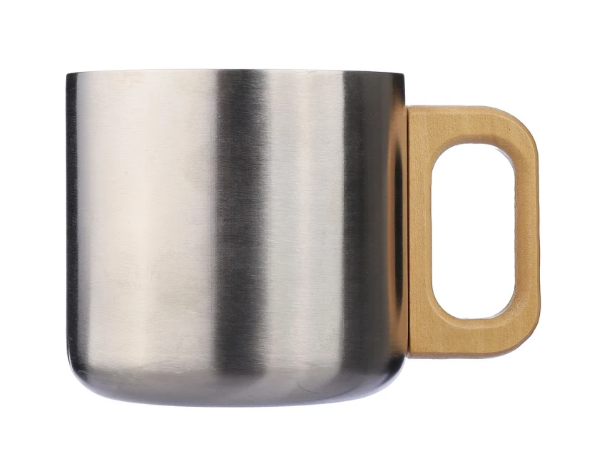 Srebrny kubek stalowy 400 ml z drewnem i Twoim logo