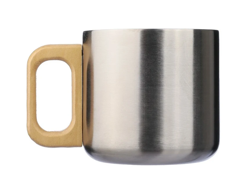 Srebrny kubek stalowy 400 ml z drewnem i Twoim logo