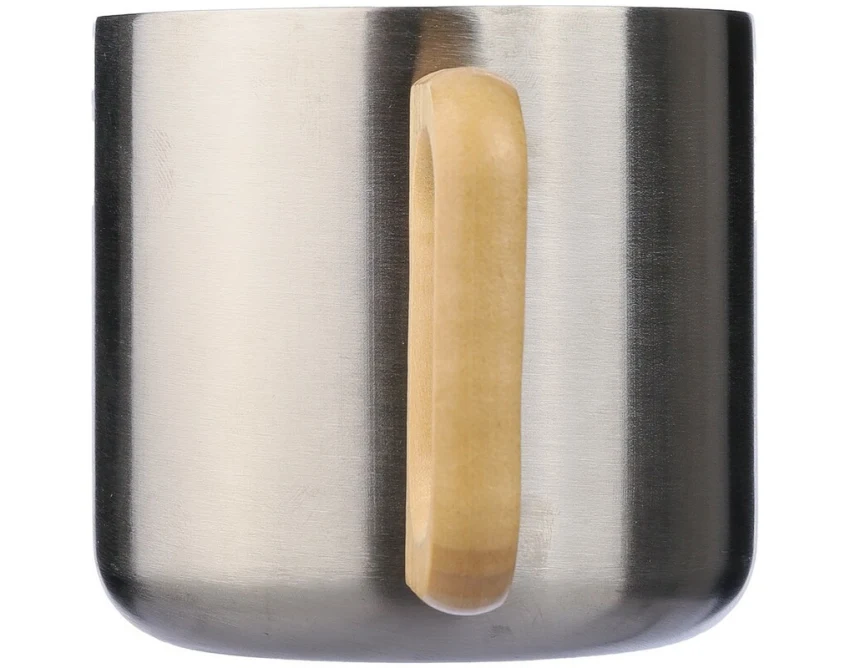 Srebrny kubek stalowy 400 ml z drewnem i Twoim logo