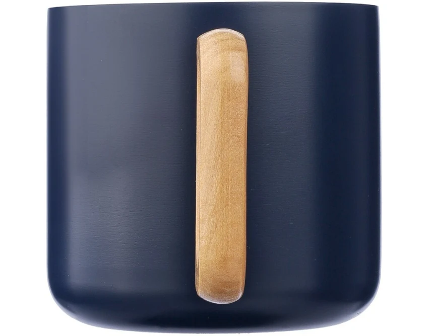 Granatowy kubek reklamowy z drewna i stali 400 ml z logo