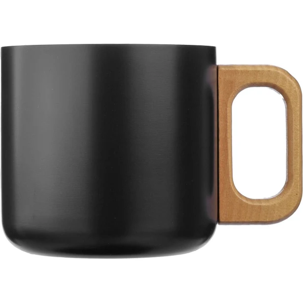 Czarny kubek metalowy 400 ml z grawerem i drewnianym uchwytem