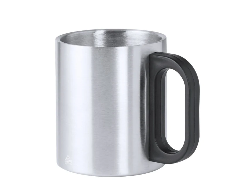 Srebrny metalowy kubek z grawerem 300 ml – stal z recyklingu