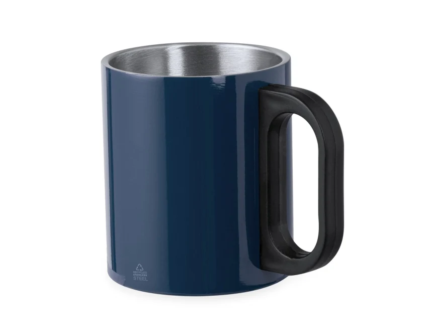 Granatowy kubek metalowy z logo 300 ml – stal z recyklingu