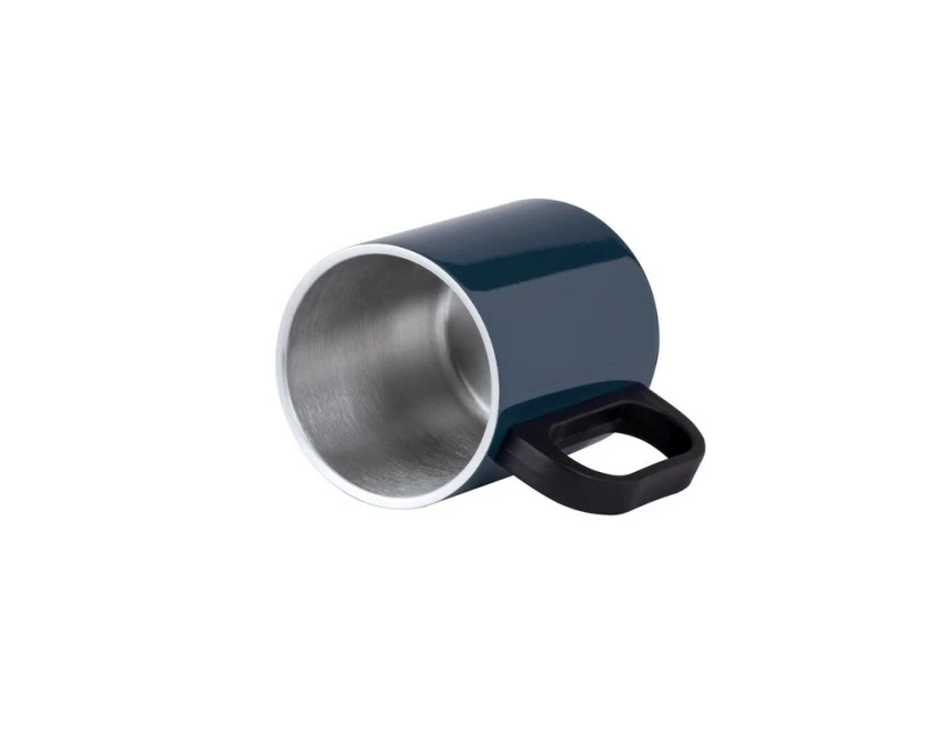 Granatowy kubek metalowy z logo 300 ml – stal z recyklingu